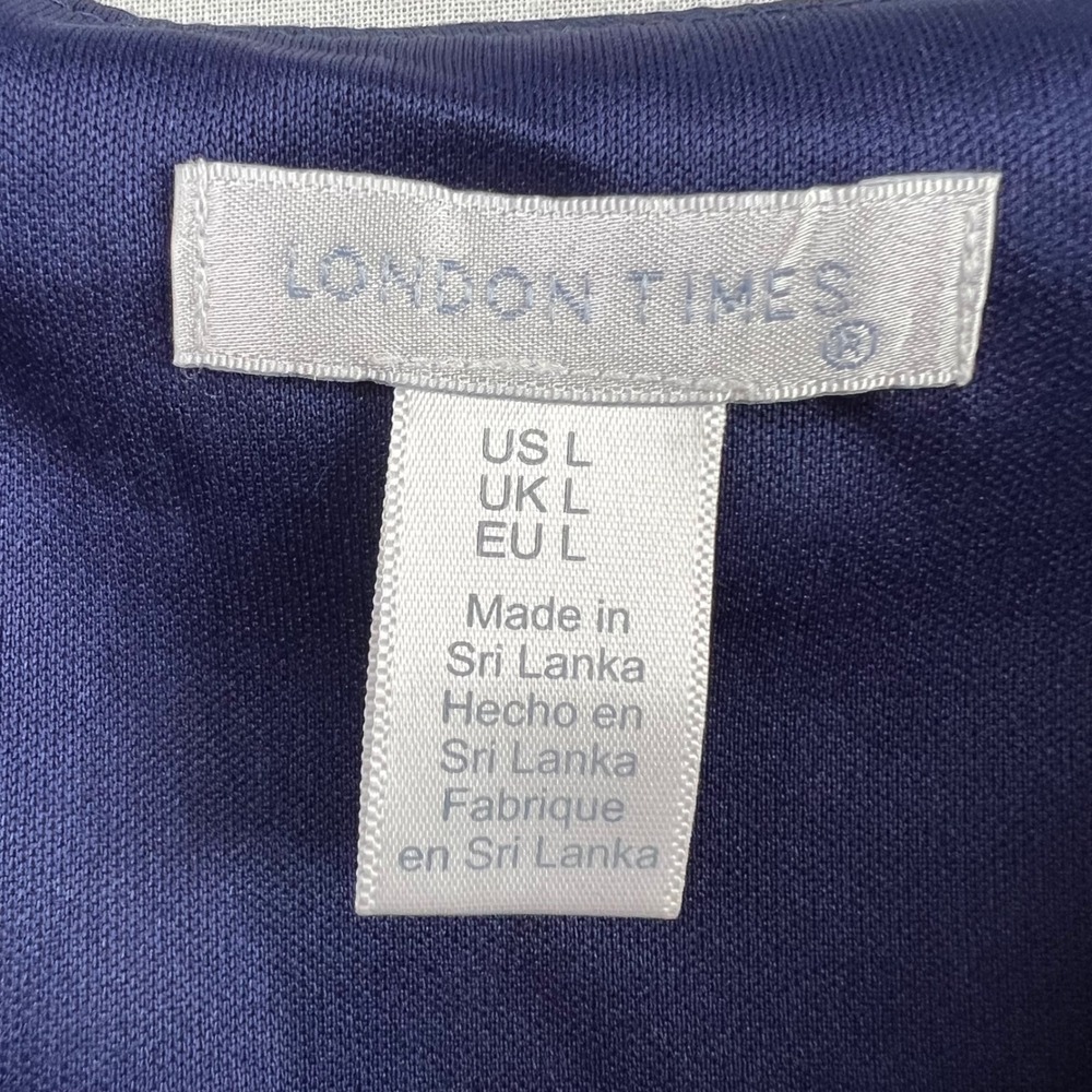 London Times Maxi Dress Large Navy Blue White Floral Sleeveless Scoop Neck - Picture 2 of 15